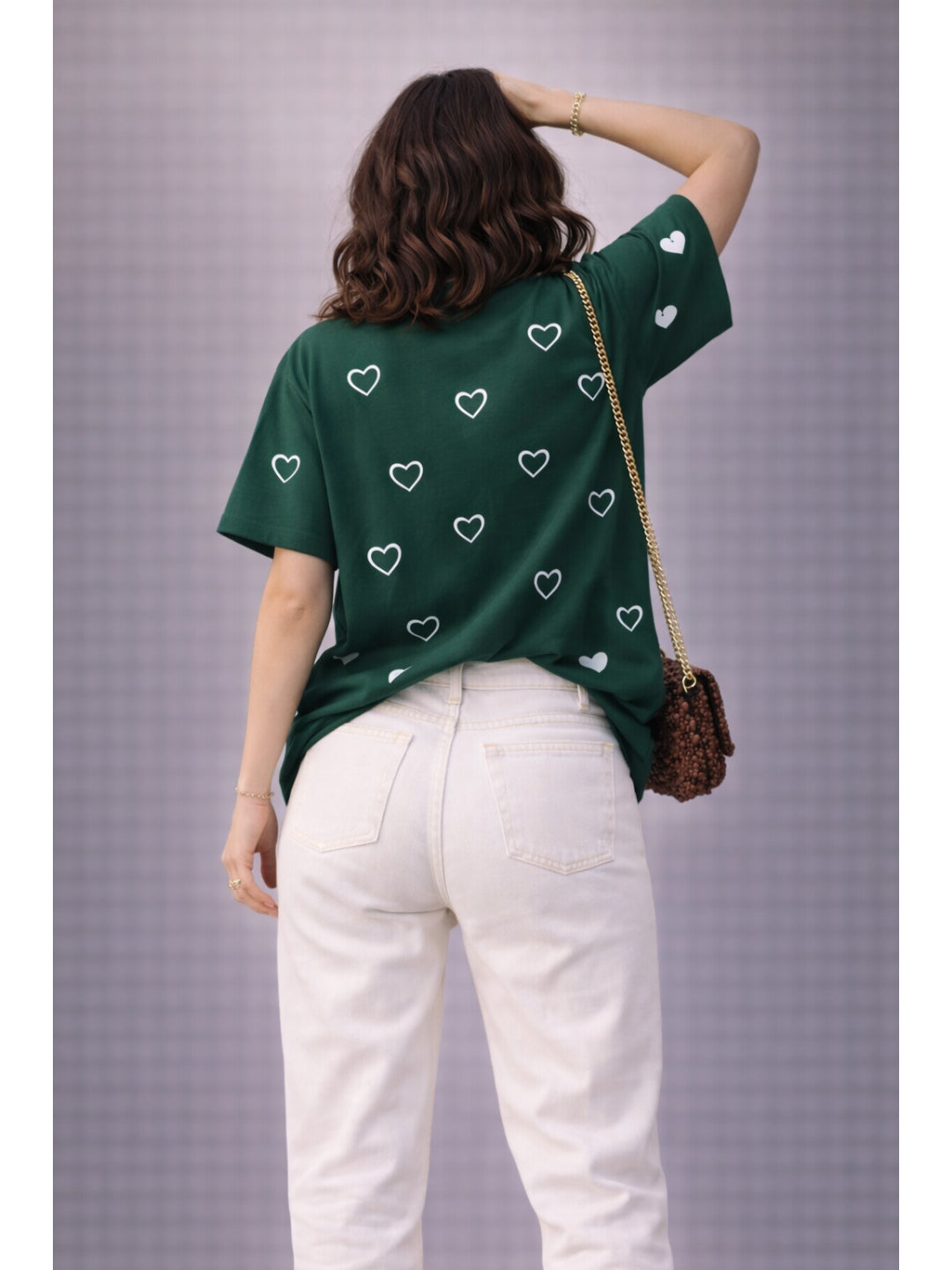 Women All Over Print Tshirts - Bottle Green Hearts