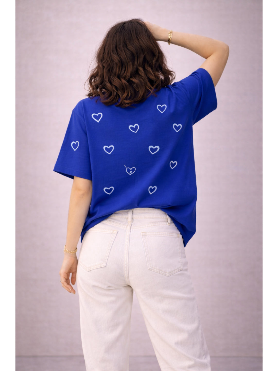 Women All Over Print Tshirts - Royal Blue Hearts