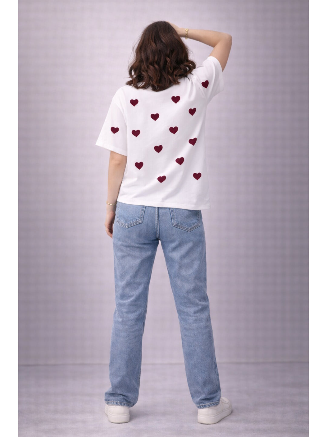 Women All Over Print Tshirts - White Red Hearts