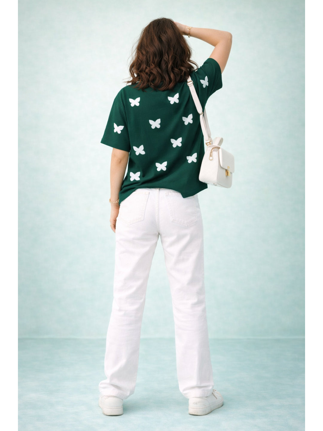 Women All Over Print Tshirts - Bottle Green Butterfly