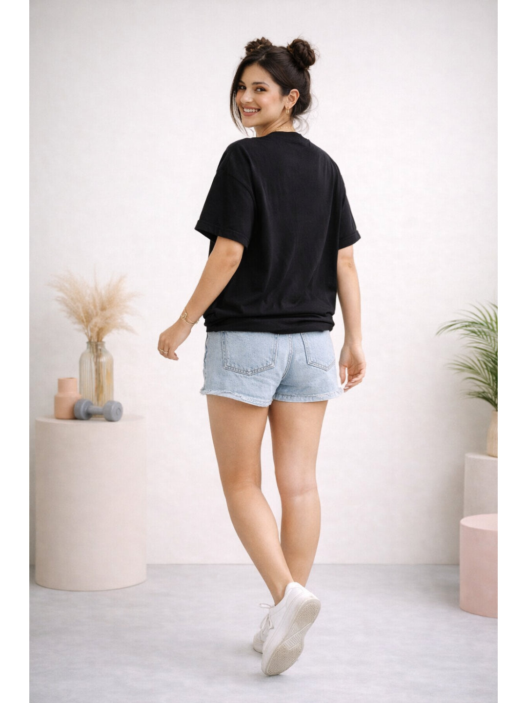 Women Oversized Tshirts - Black Lift Smile Repeat