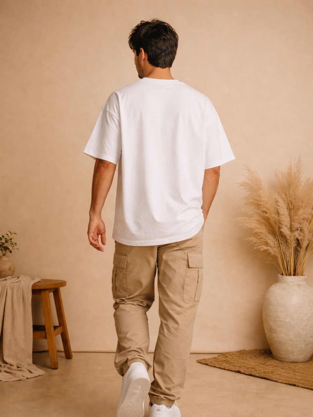 Men Oversized Boxy Tshirt - White Je taime