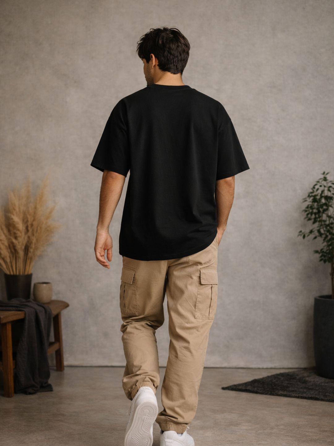 Men Oversized Boxy Tshirt - Black Je taime