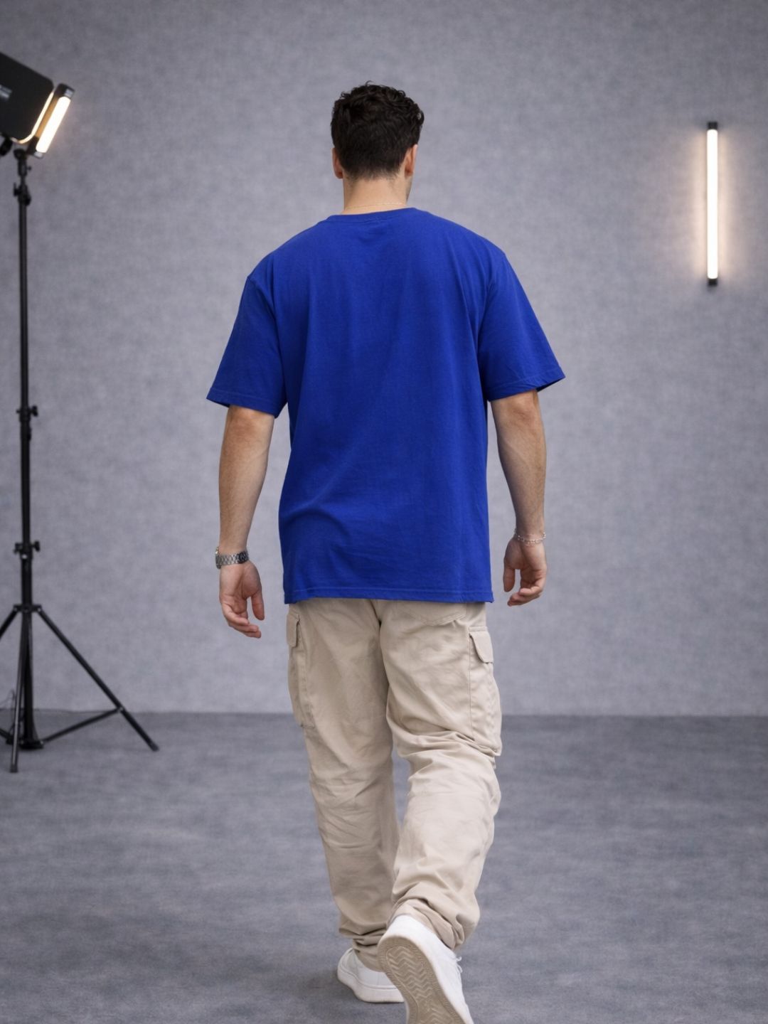 Men Oversized Boxy Tshirt - Royal Blue Structure Chaos