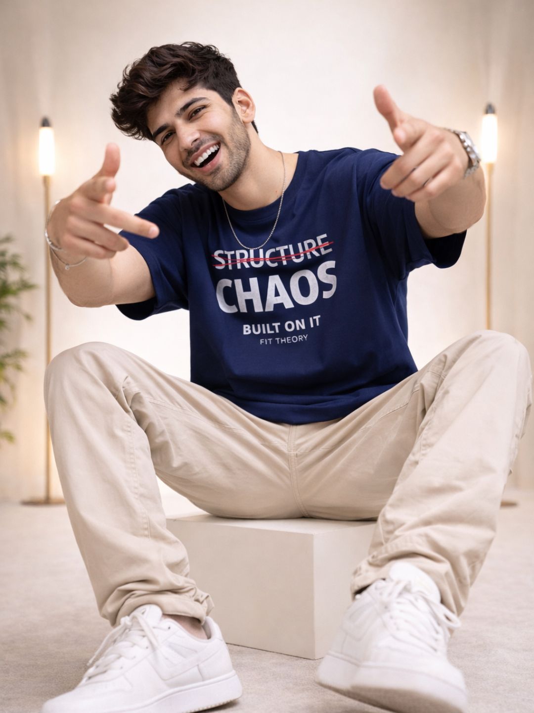 Men Oversized Boxy Tshirt - Navy Structure Chaos