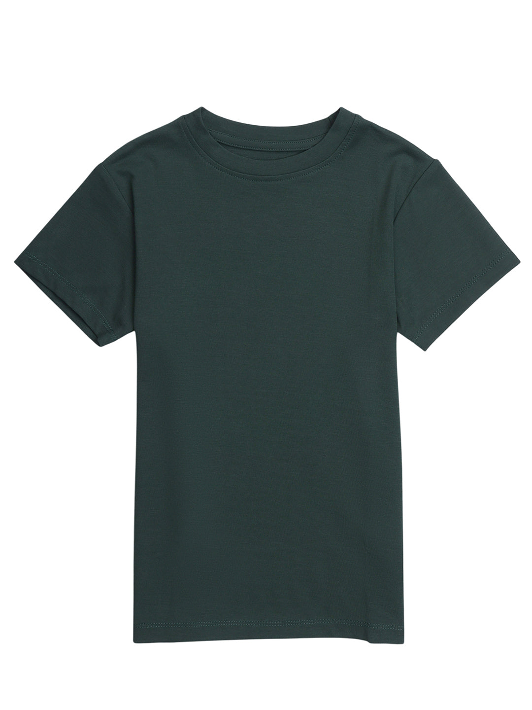 Boys Short Sleeves Solid Round Neck T-shirt-Bottle Green