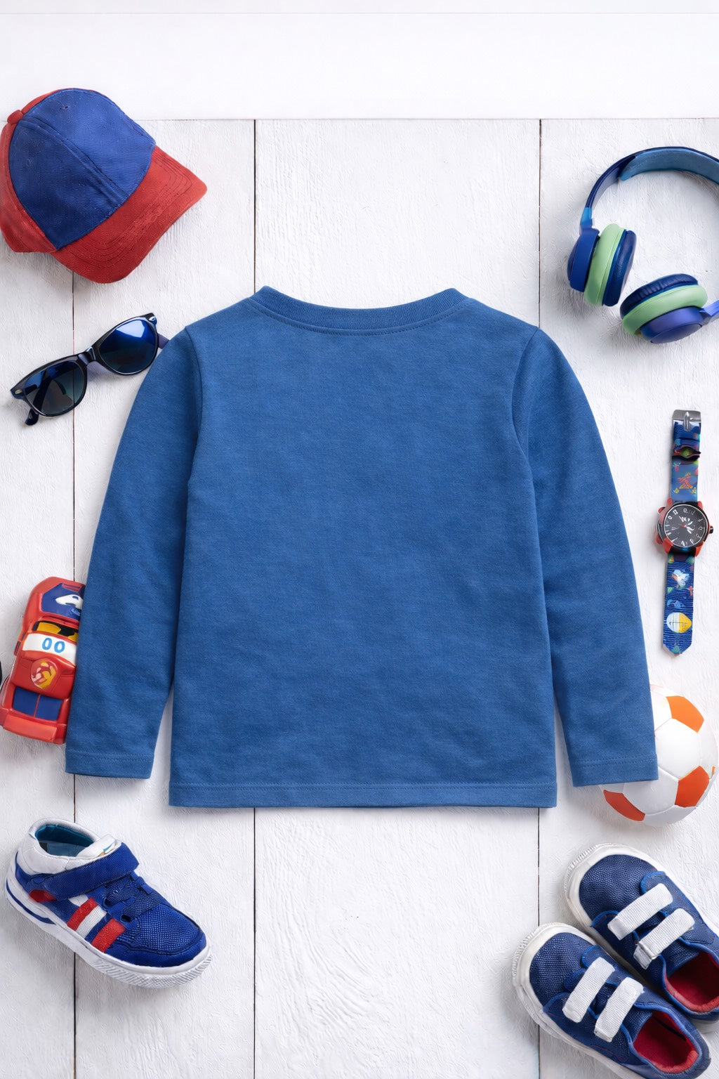 Kids Full Sleeves Solid round neck T-shirt-Airforce Blue