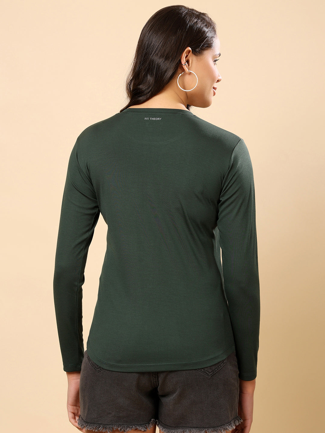 Women Printed Full Sleeves T-shirt-Bottle Green Be Kind