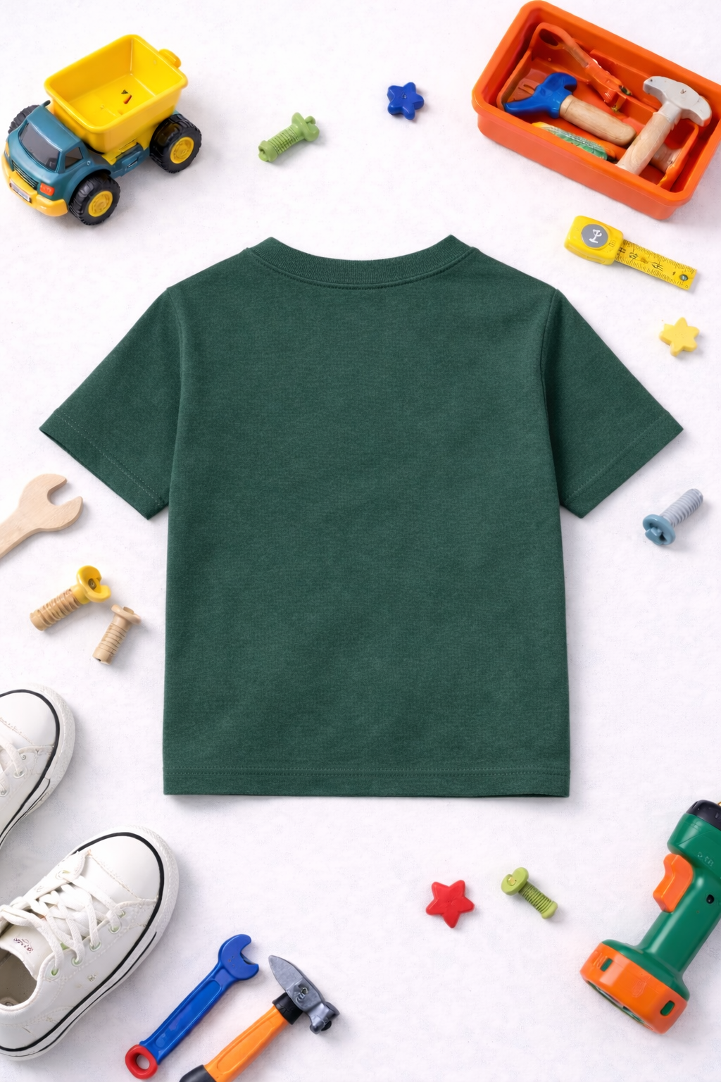 Kids Short Sleeves Solid Round Neck T-shirt-Bottle Green