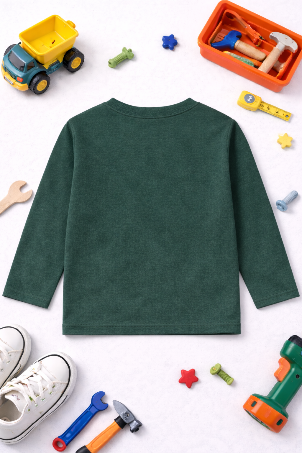 Kids Full Sleeves Solid round neck T-shirt-Bottle Green