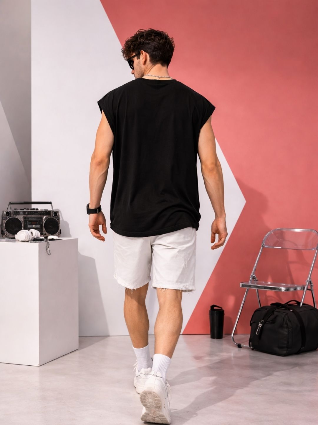 Men Oversized Boxy Tank Top- Black Goosebumps