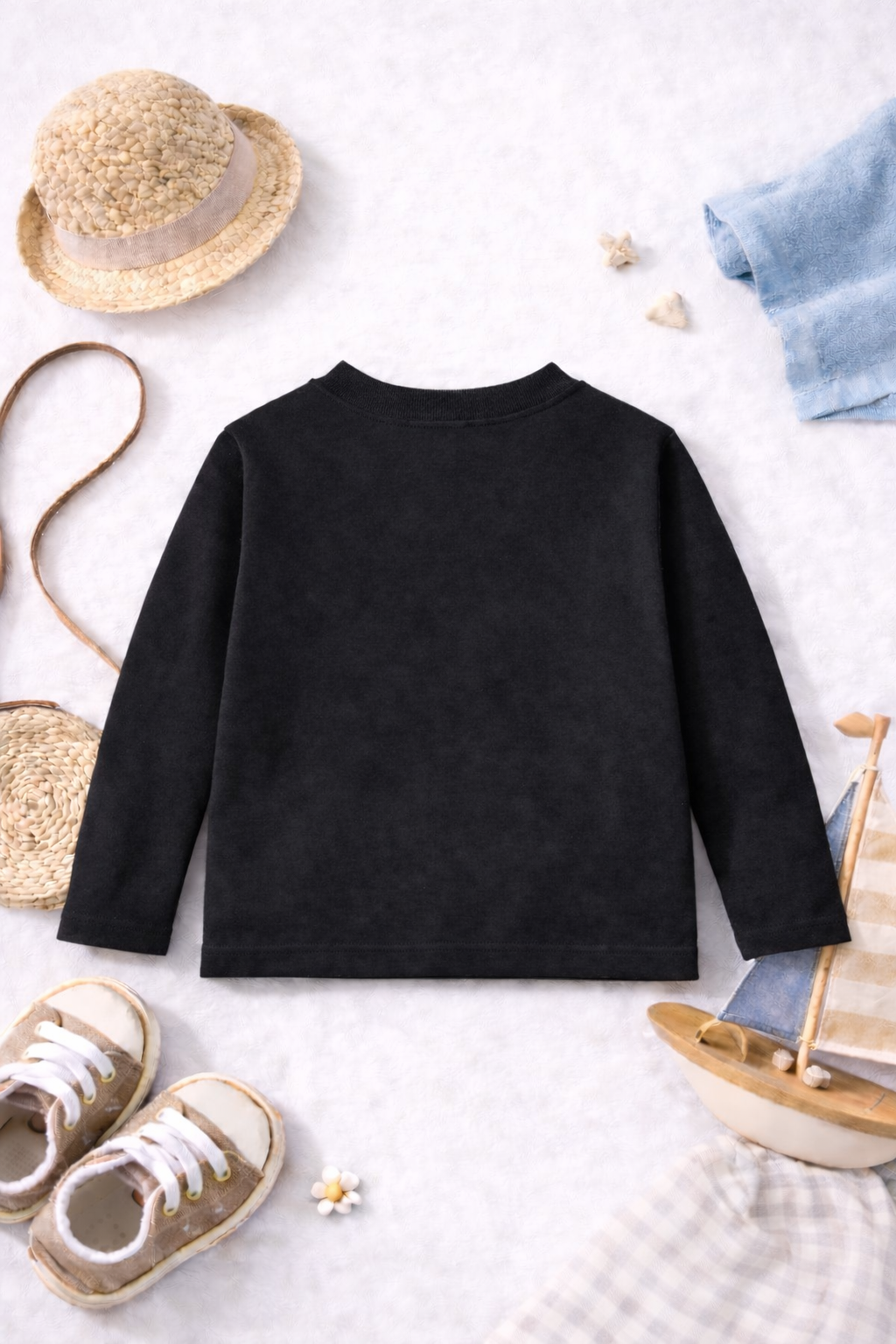 Kids Full Sleeves Solid round neck T-shirt-Black