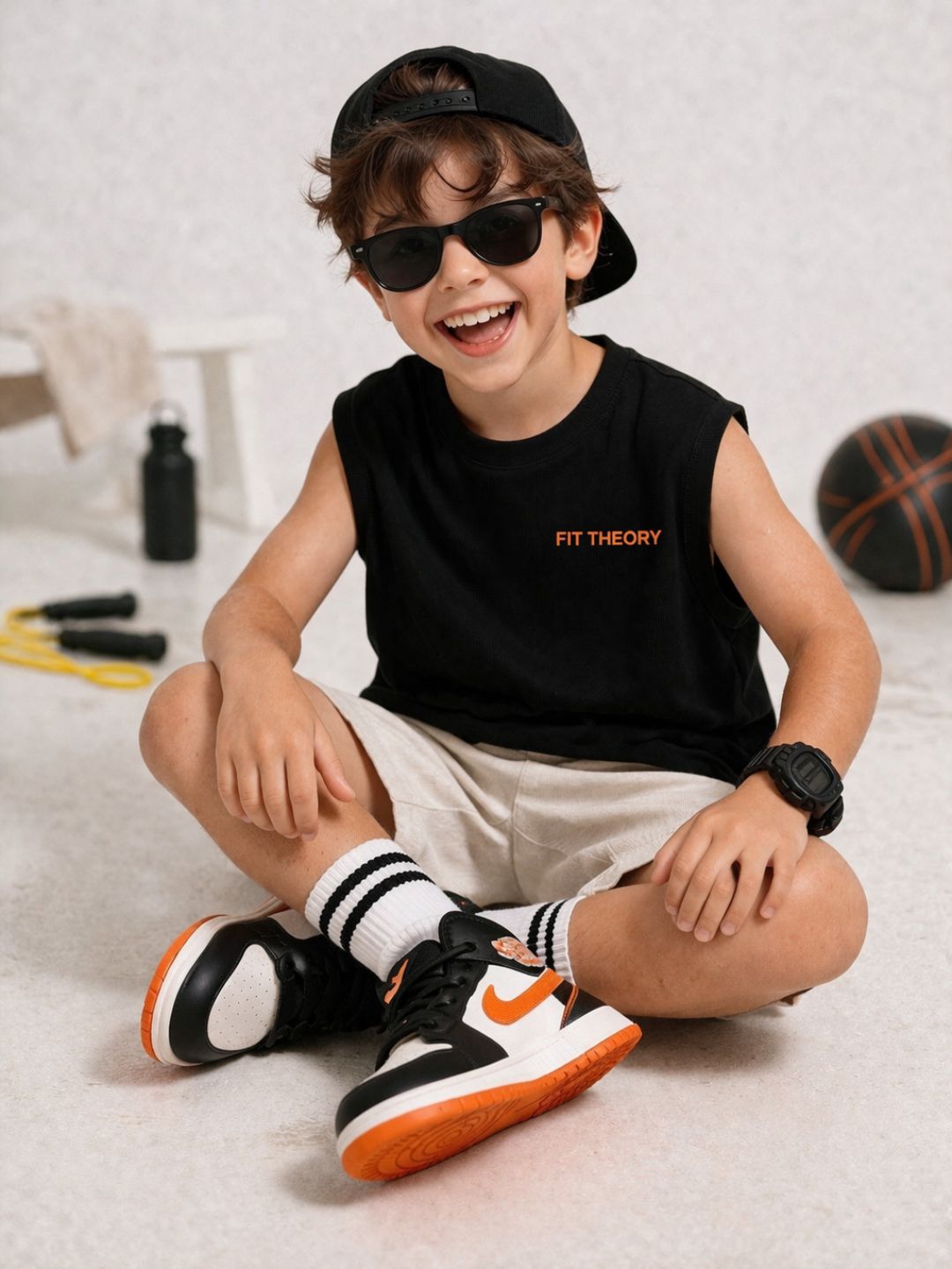 Boys Oversized Boxy Tank Top- Black