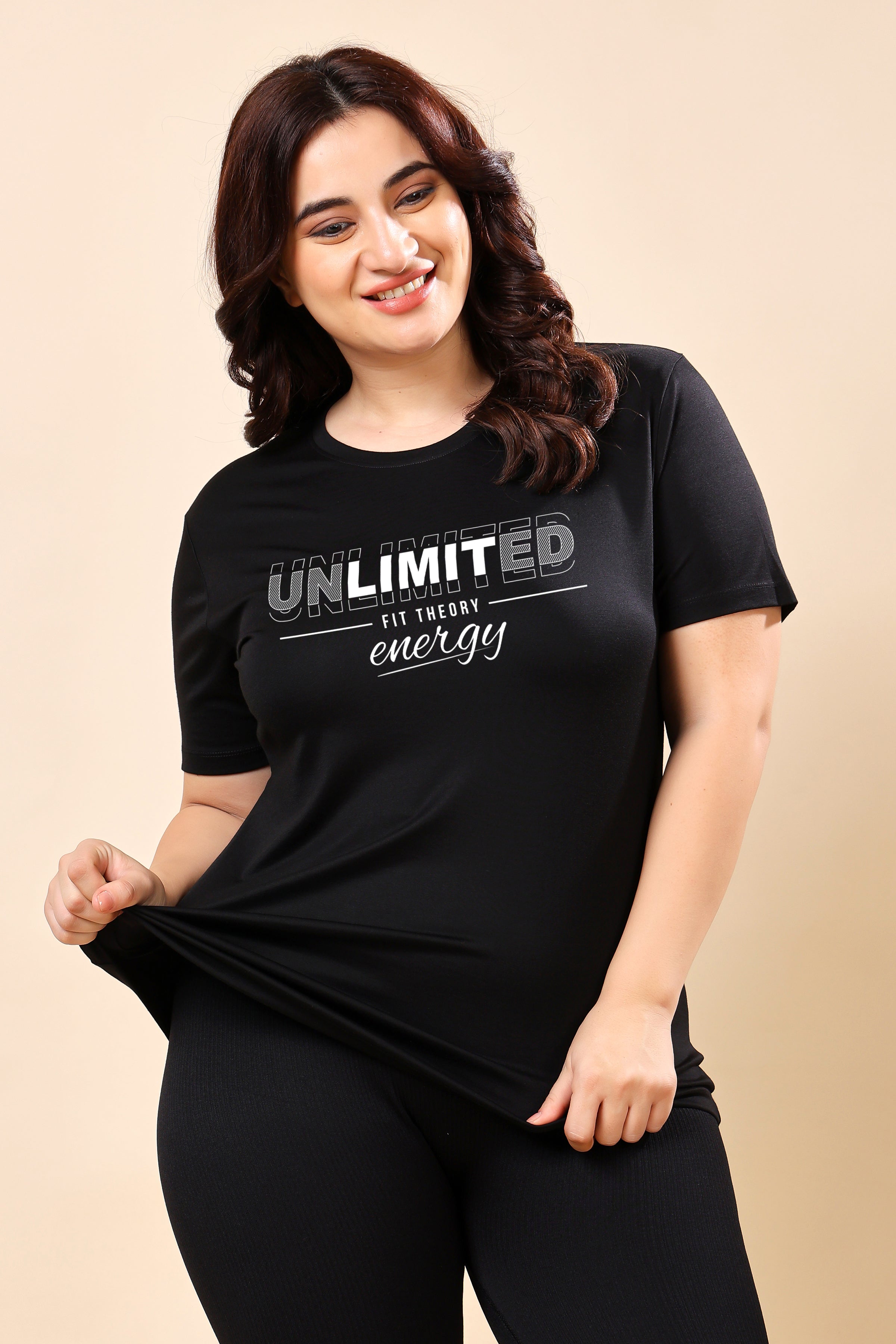 TheFitFusion Half Sleeve Top -Black Unlimited Energy