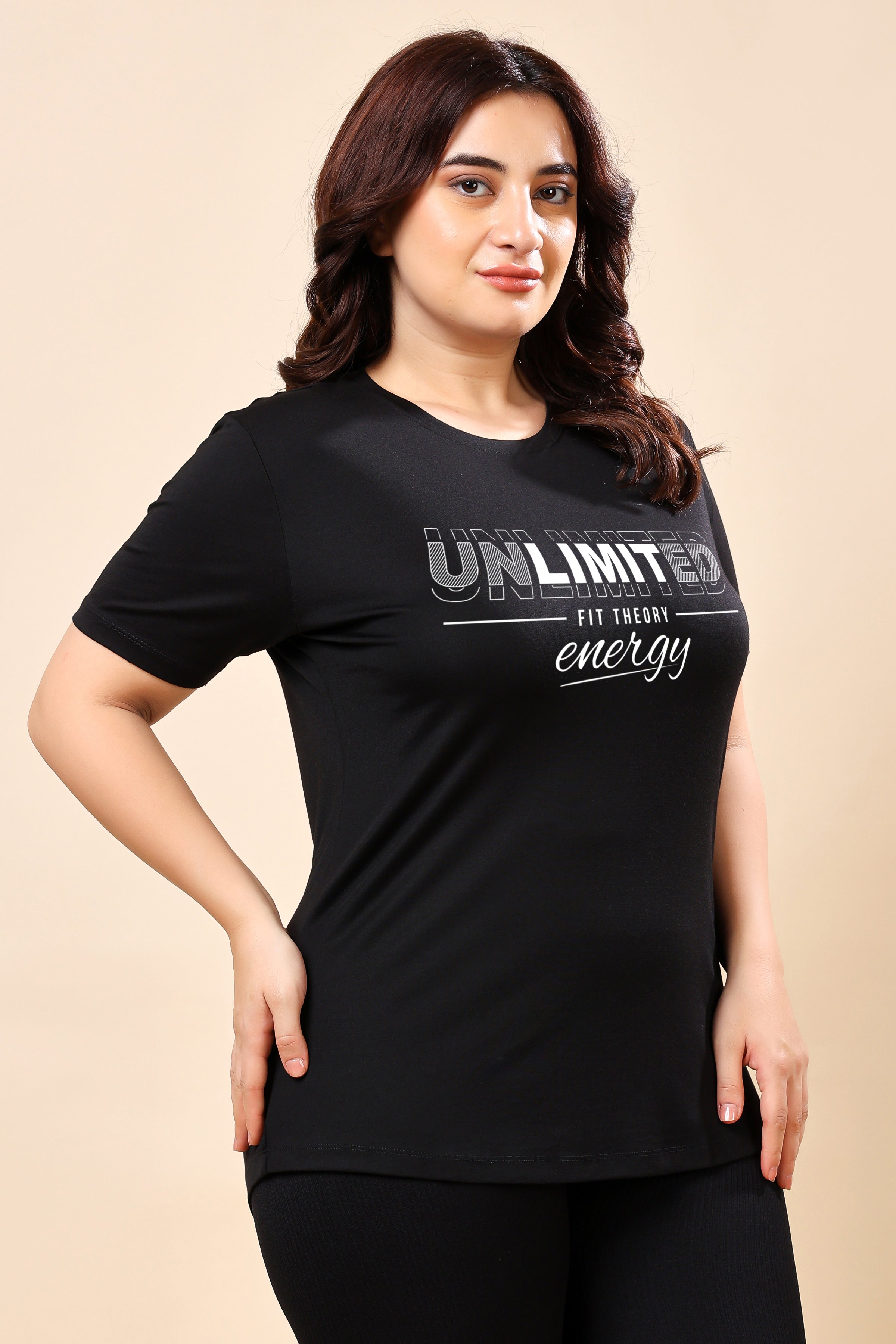 TheFitFusion Half Sleeve Top -Black Unlimited Energy