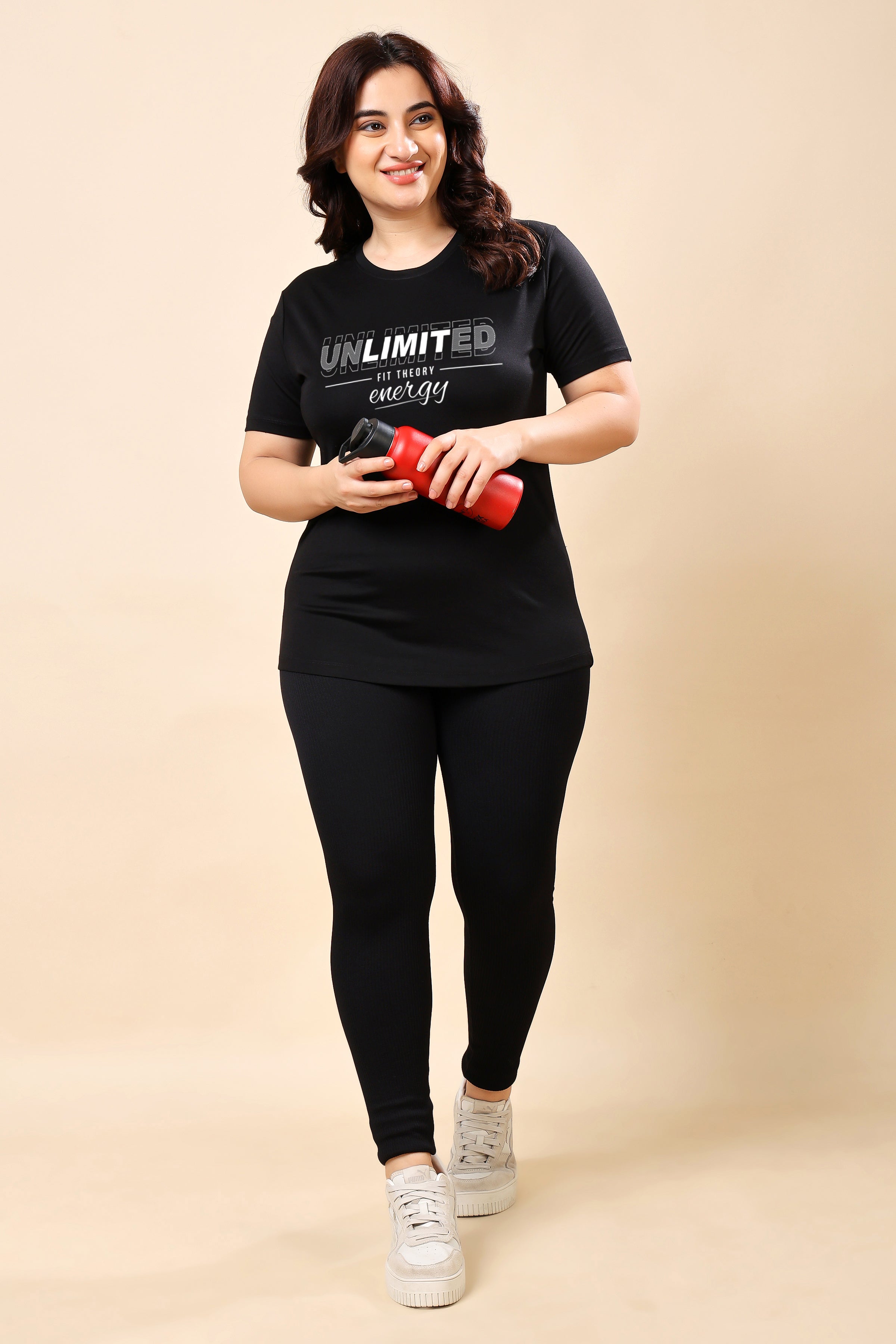 TheFitFusion Half Sleeve Top -Black Unlimited Energy
