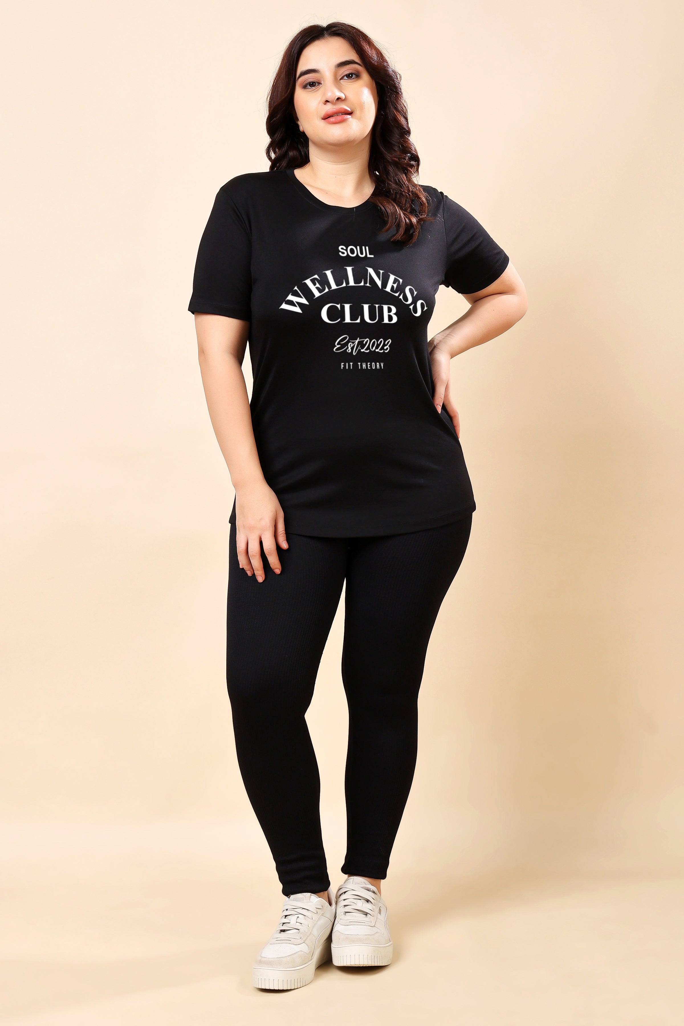 TheFitFusion Half Sleeve Top -Black Wellness Club