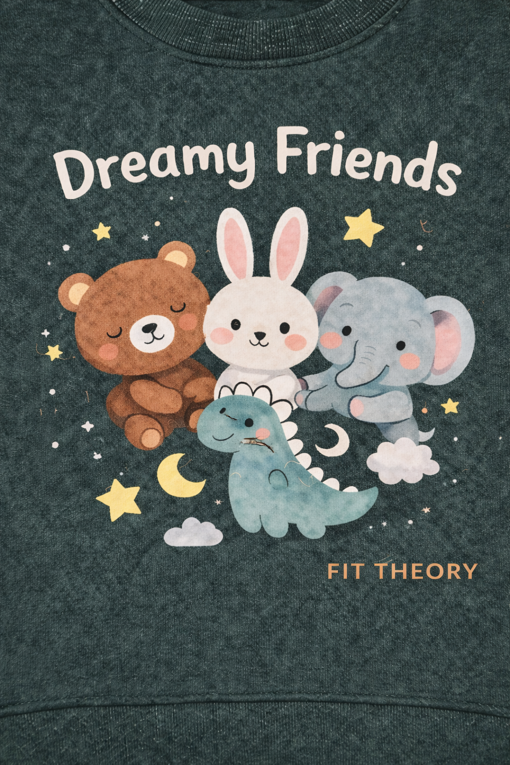 Kids Full Sleeves Printed T-shirt-Bottle Green Dreamy Friends