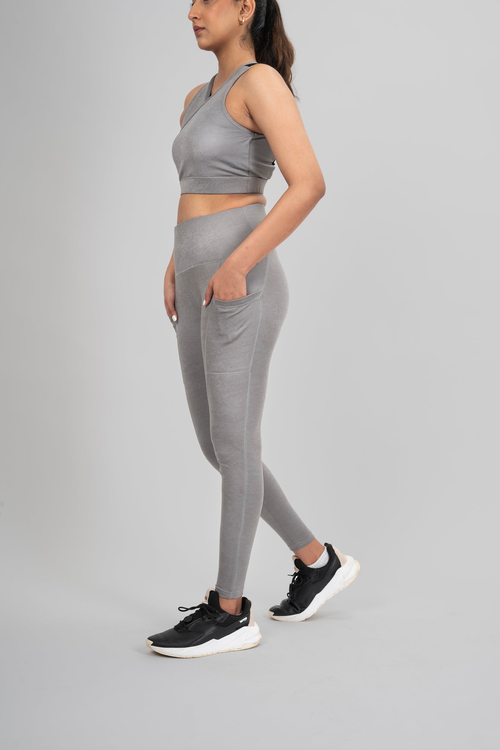 Women Leggings - Grey Metallic