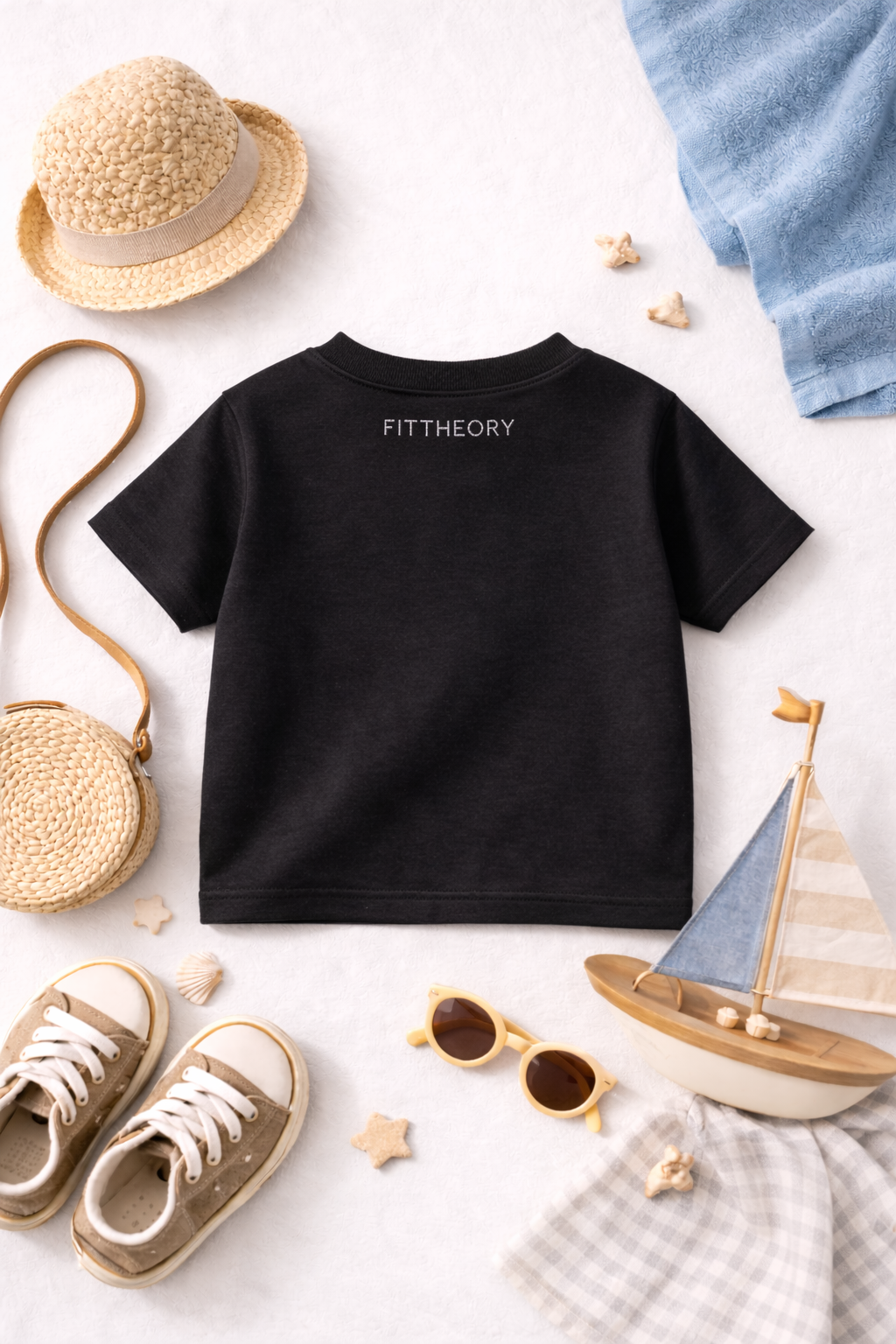 Kids Short Sleeves Solid Round Neck T-shirt-Black