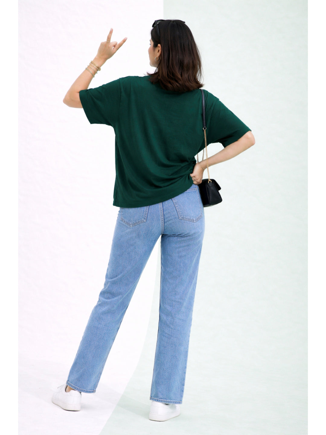 Women Oversized Boxy Fit Pocket T-shirt-Green-Navy Blue