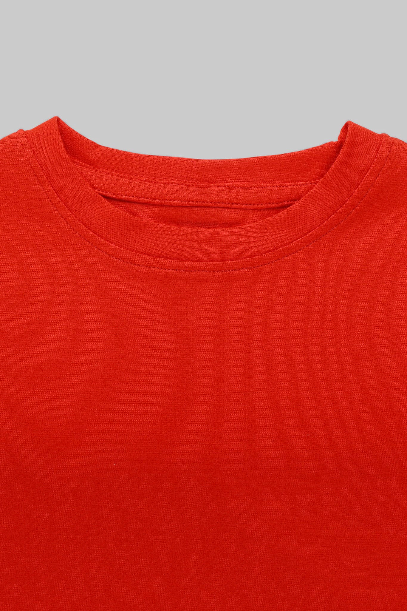 Boys Short Sleeves Solid Round Neck T-shirt-Rust Red