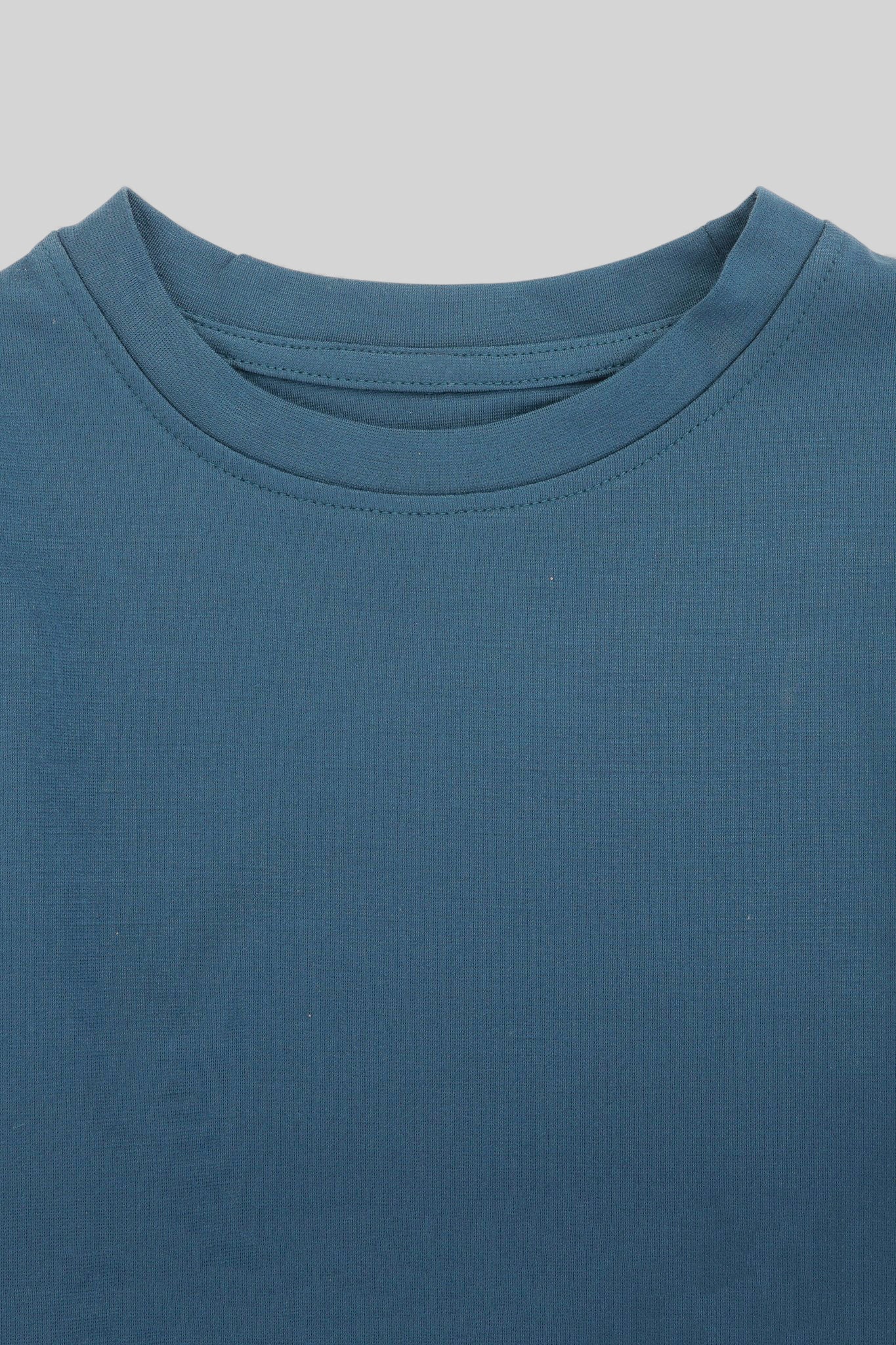 Boys Short Sleeves Solid Round Neck T-shirt-Airforce Blue