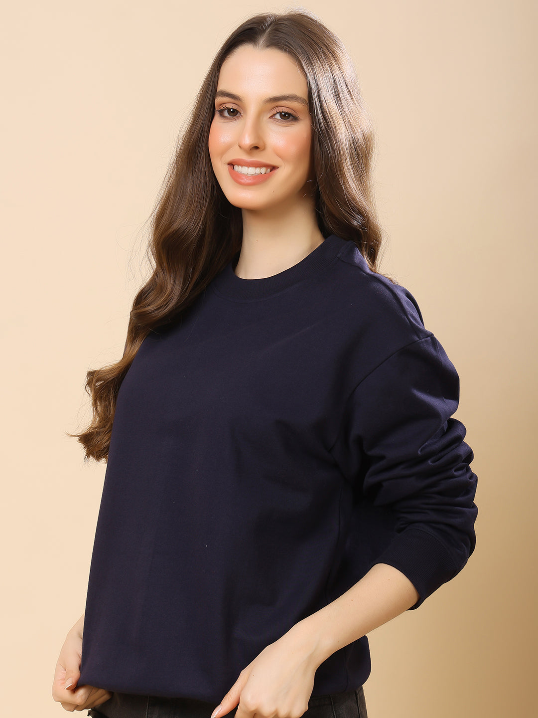 Women Relaxed Fit Sweatshirt-Navy Blue