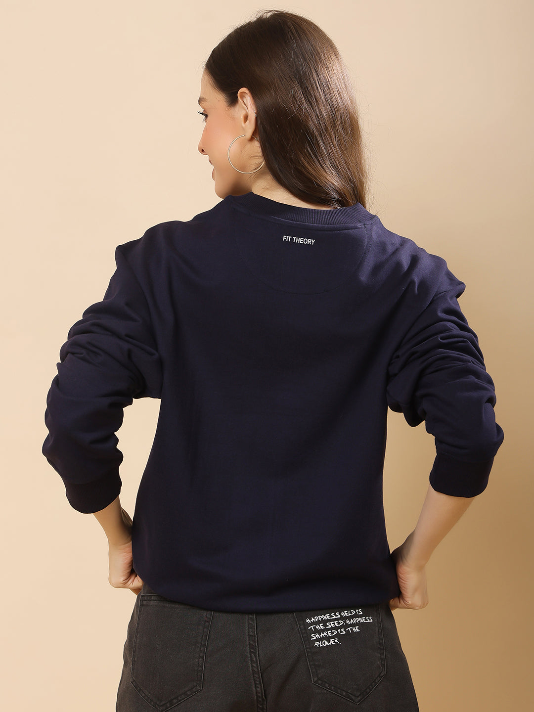 Women Relaxed Fit Sweatshirt-Navy Blue