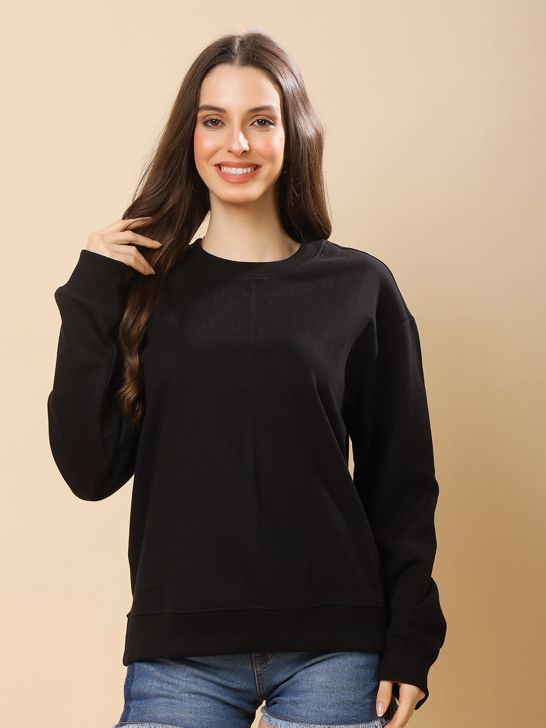 Women Relaxed Fit Sweatshirt-Black