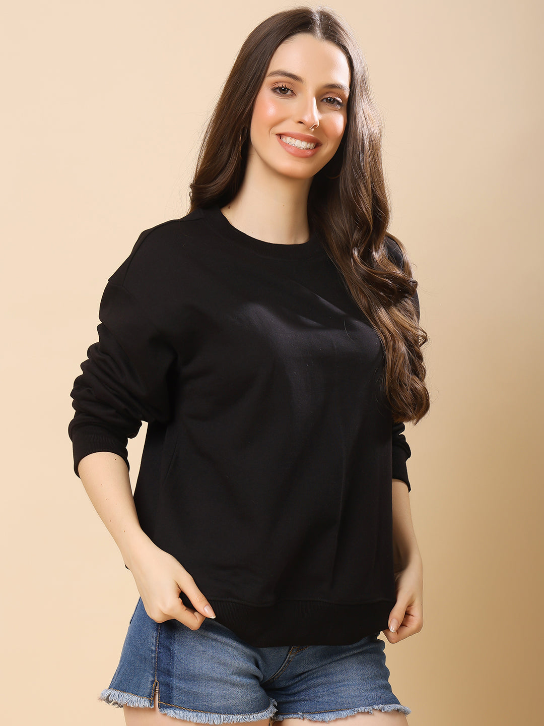Women Relaxed Fit Sweatshirt-Black