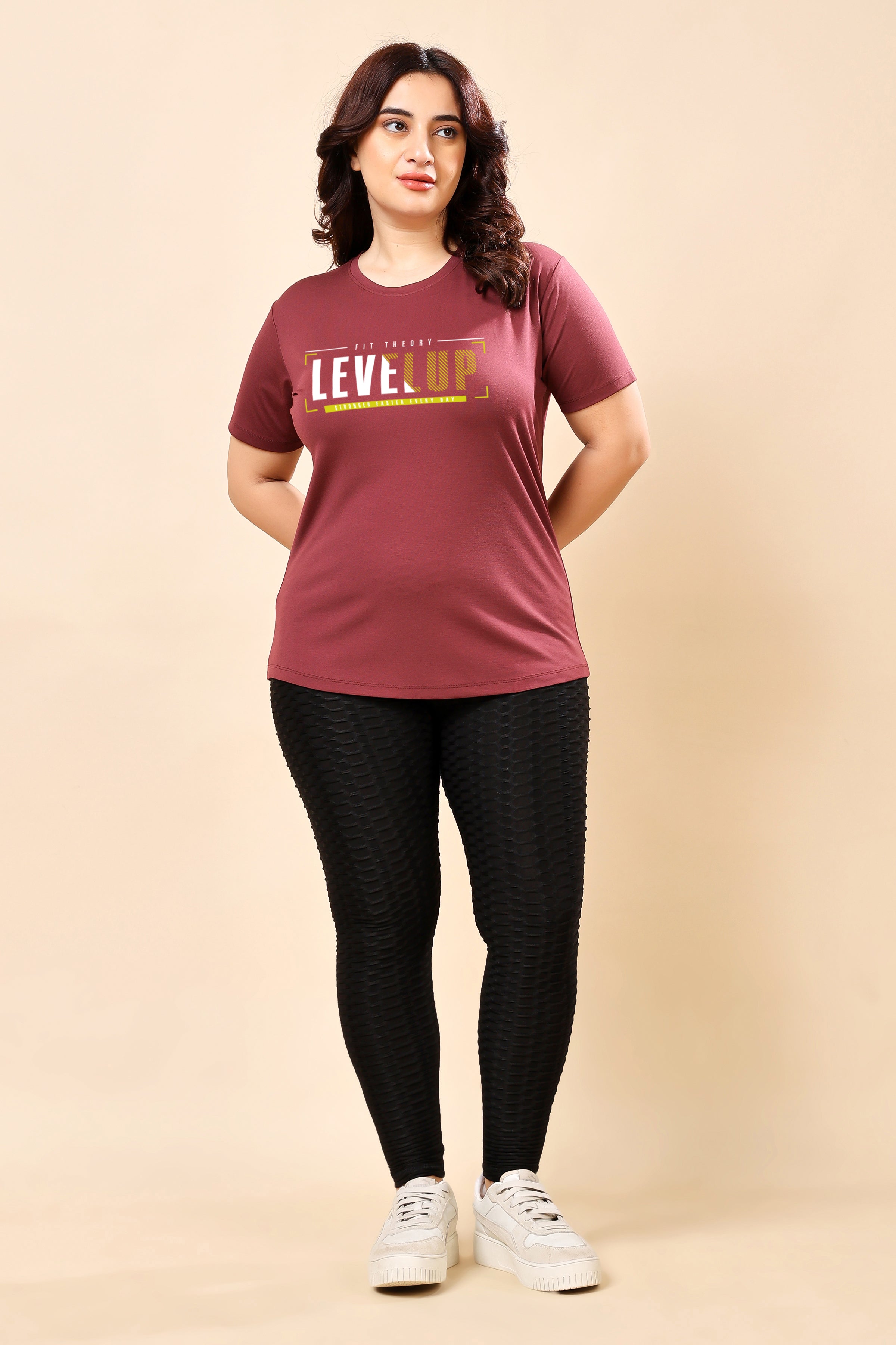 TheFitFusion Half Sleeve Top - Maroon Level Up