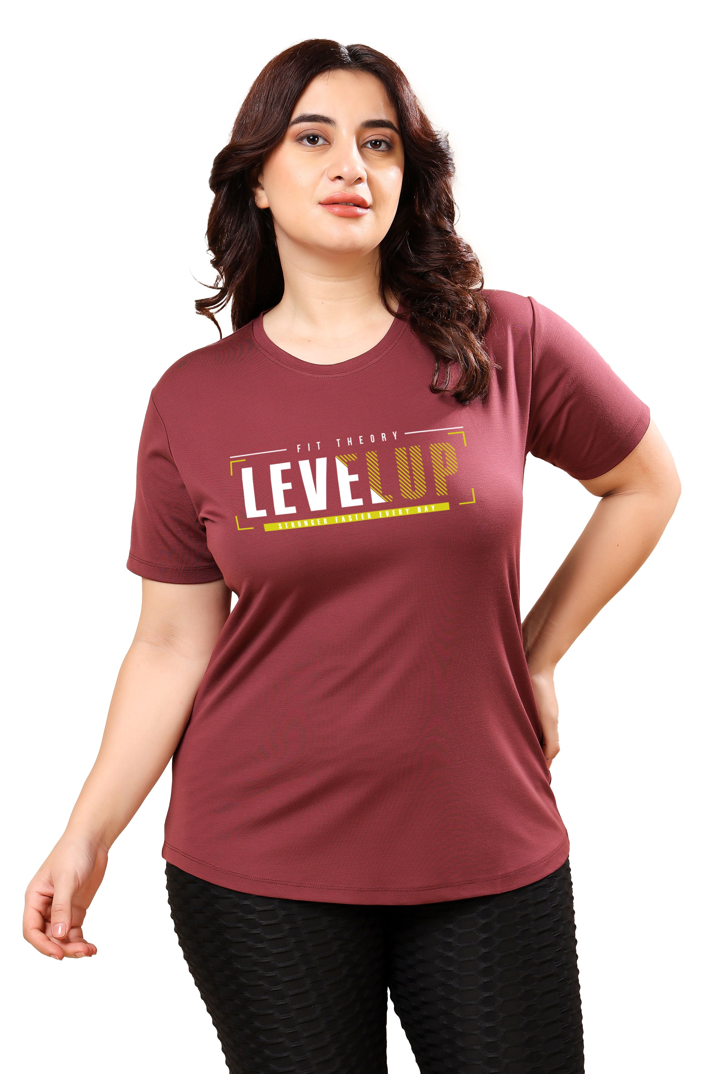 TheFitFusion Half Sleeve Top - Maroon Level Up