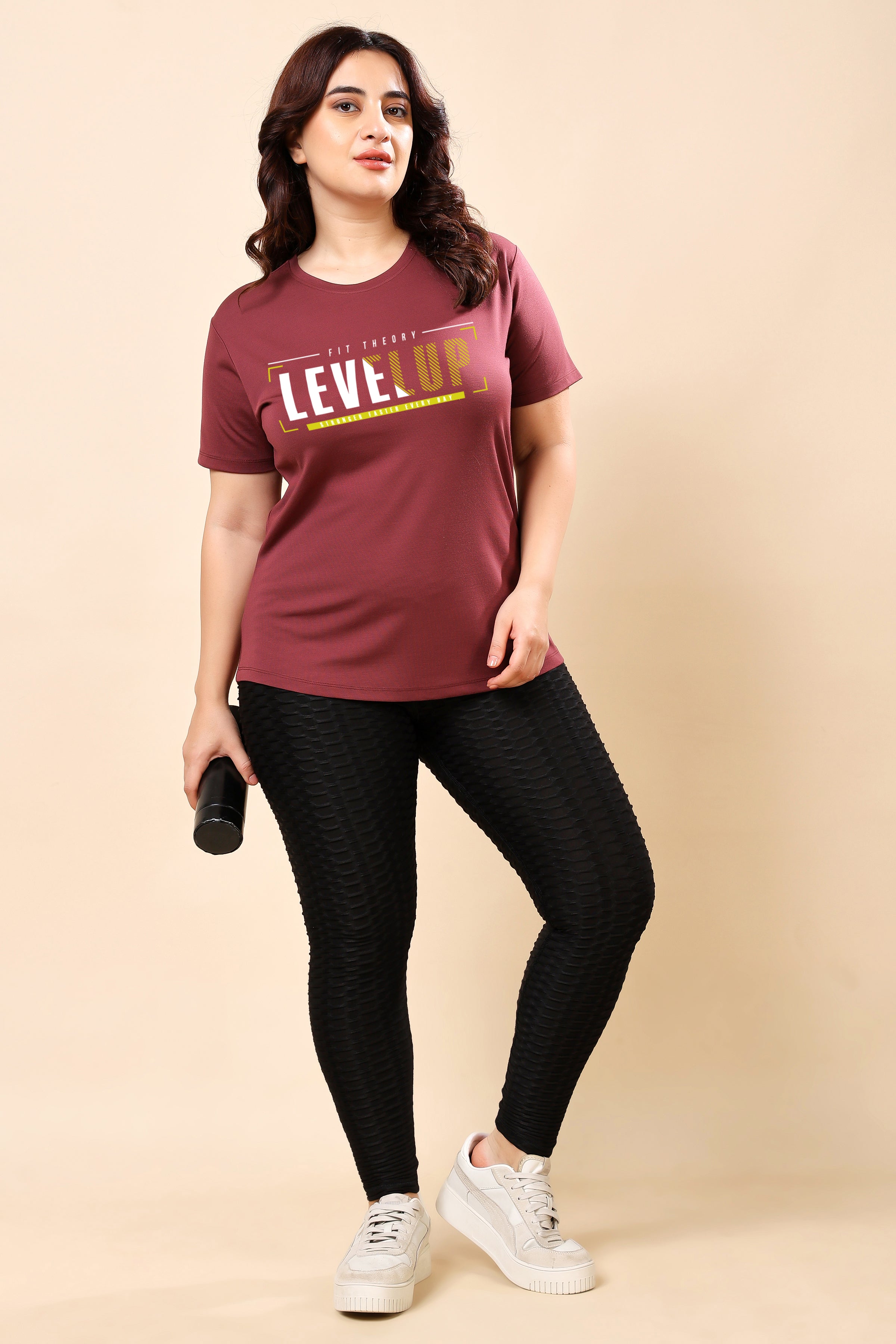 TheFitFusion Half Sleeve Top - Maroon Level Up