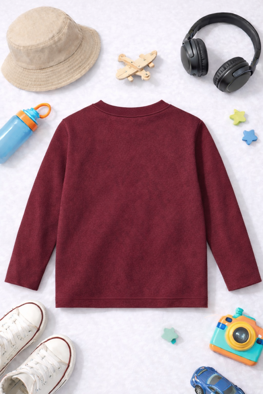 Kids Full Sleeves Solid round neck T-shirt-Maroon
