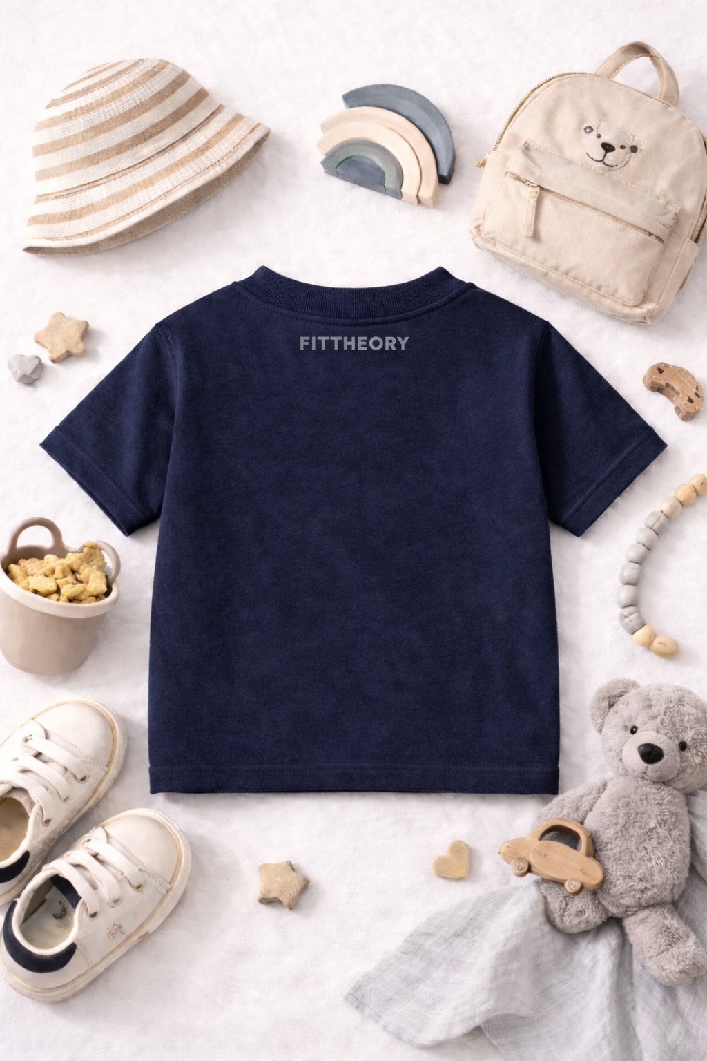 Kids Short Sleeves Solid Round Neck T-shirt-Navy Blue
