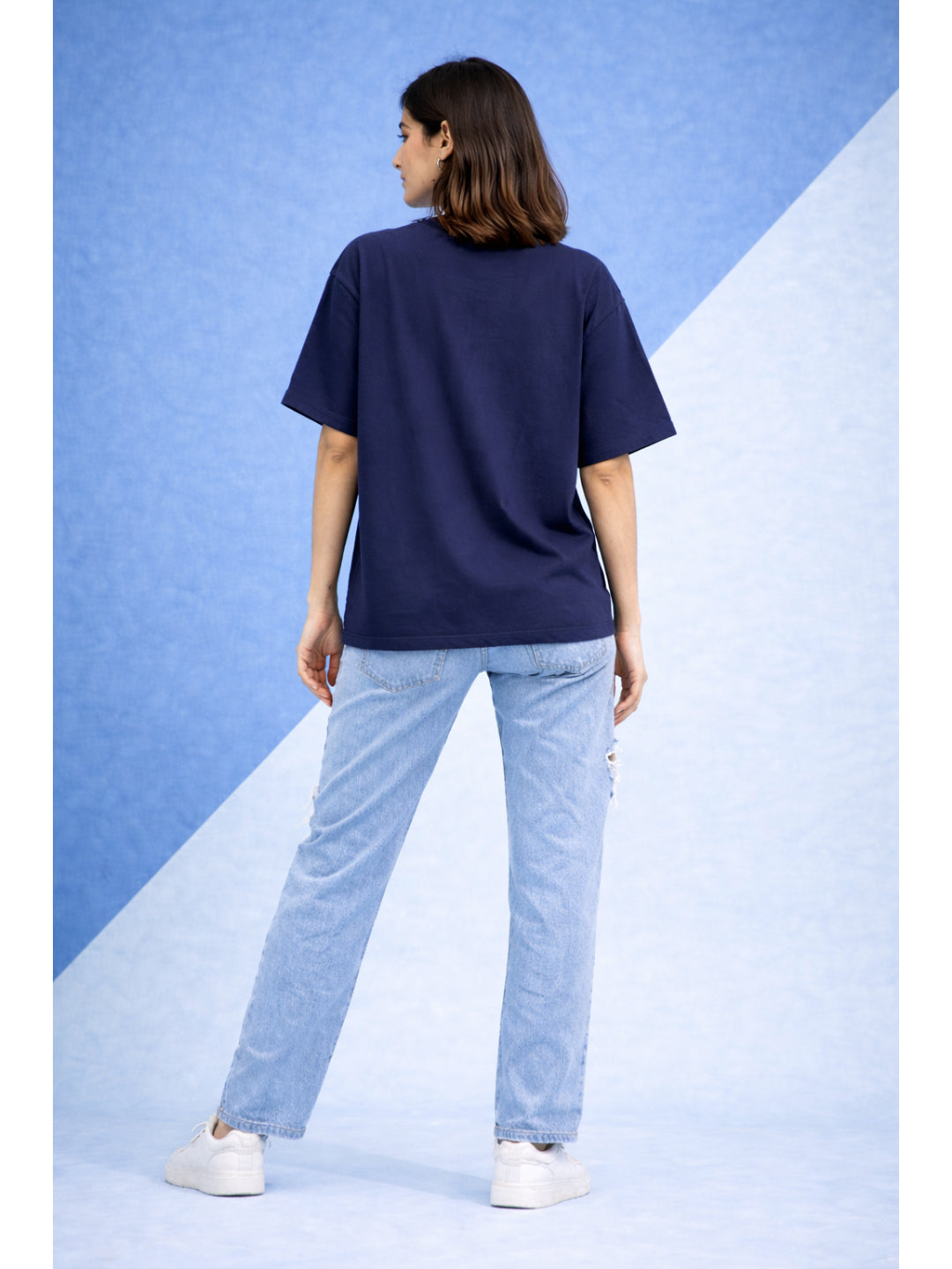 Women Oversized Boxy Fit T-shirt-Navy Blue Crown