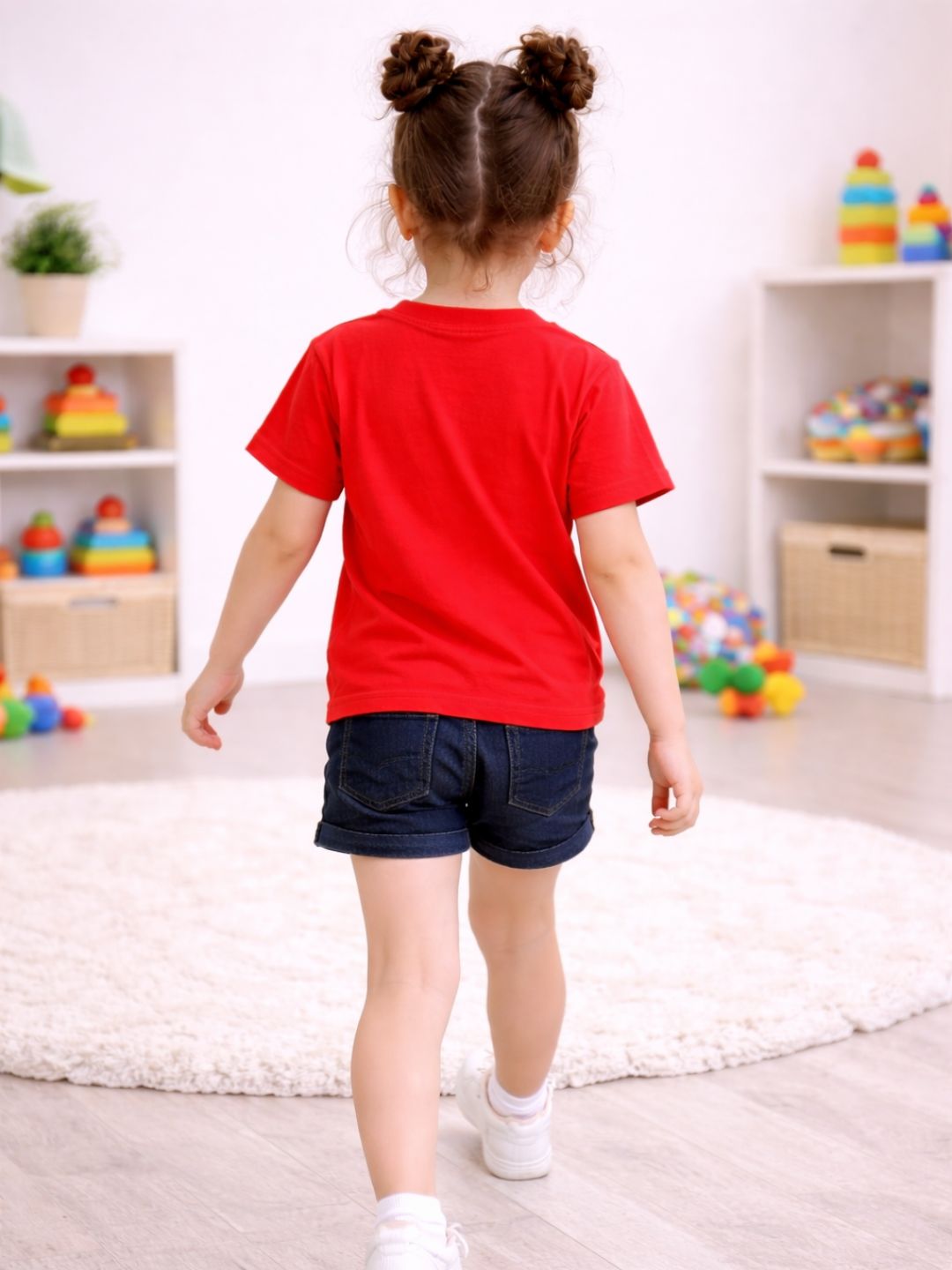 Girls Oversized Boxy Tshirt - Red 3 Kittens