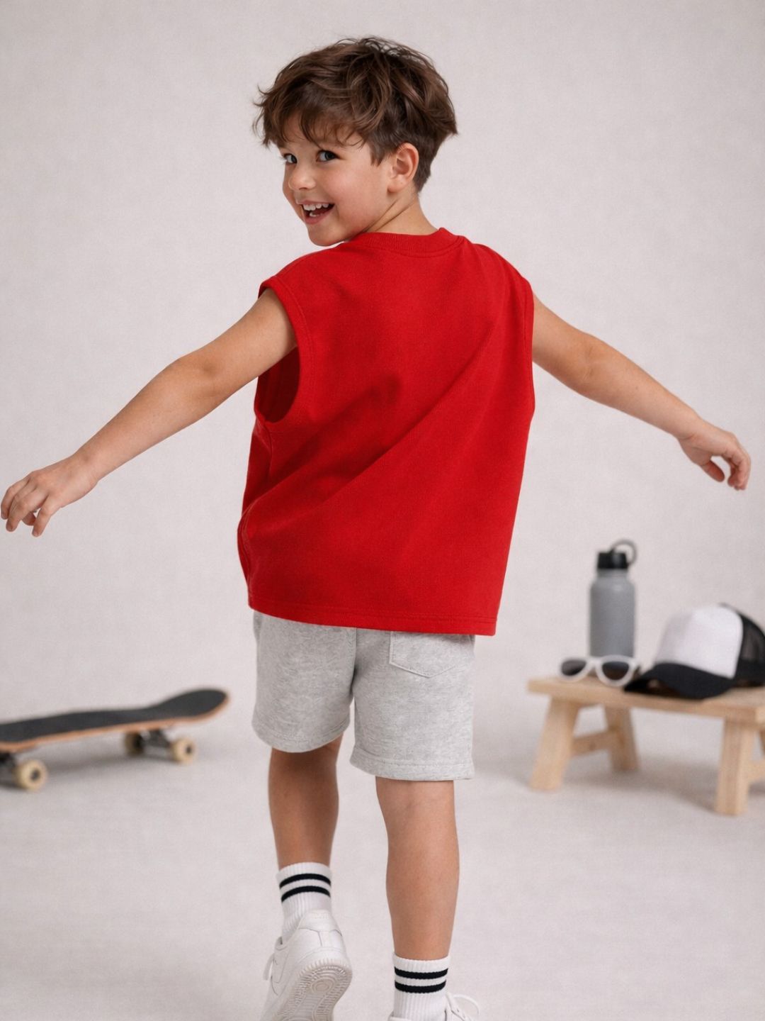 Boys Oversized Boxy Tank Top- Red
