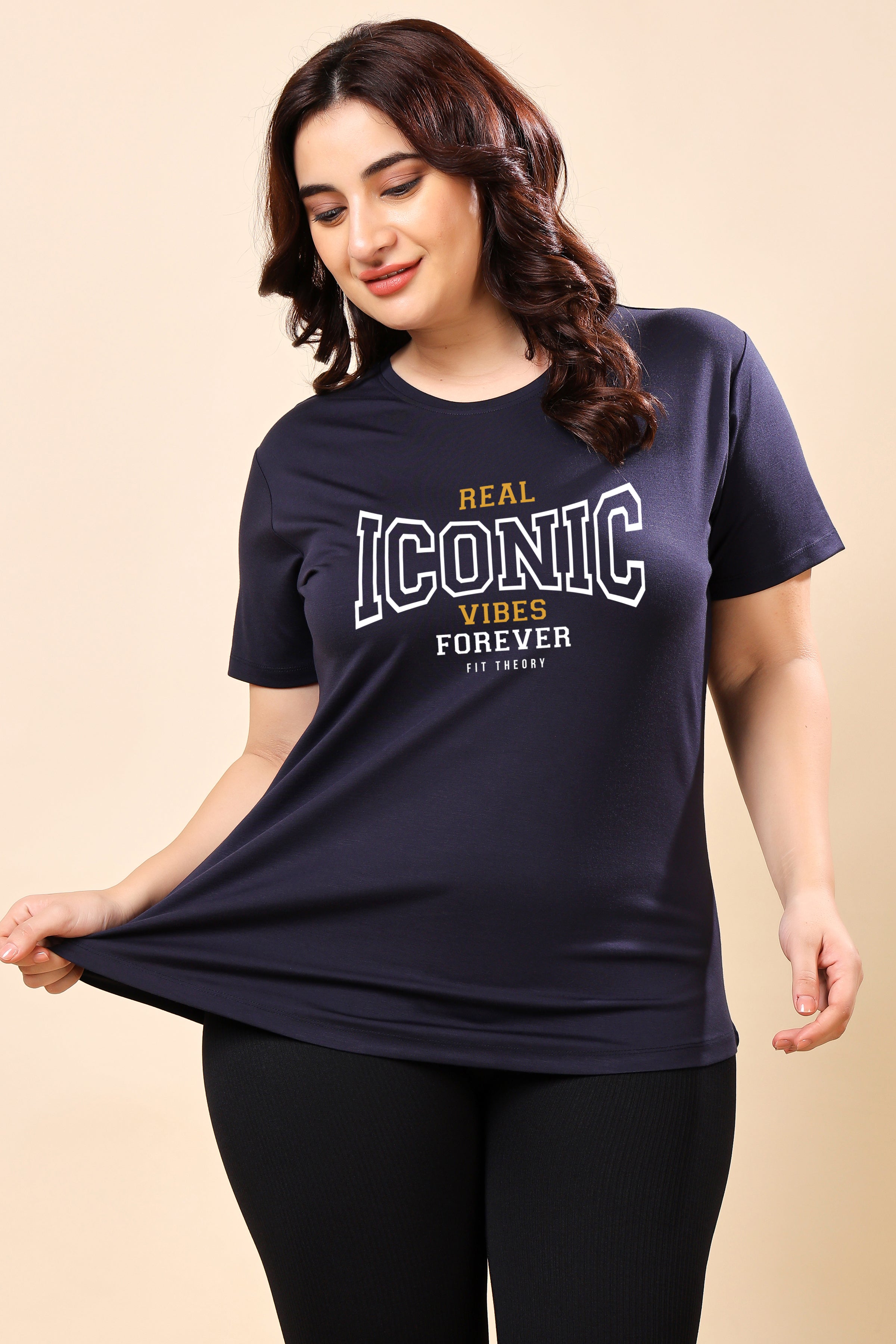 TheFitFusion Half Sleeve Top -Navy Real Iconic