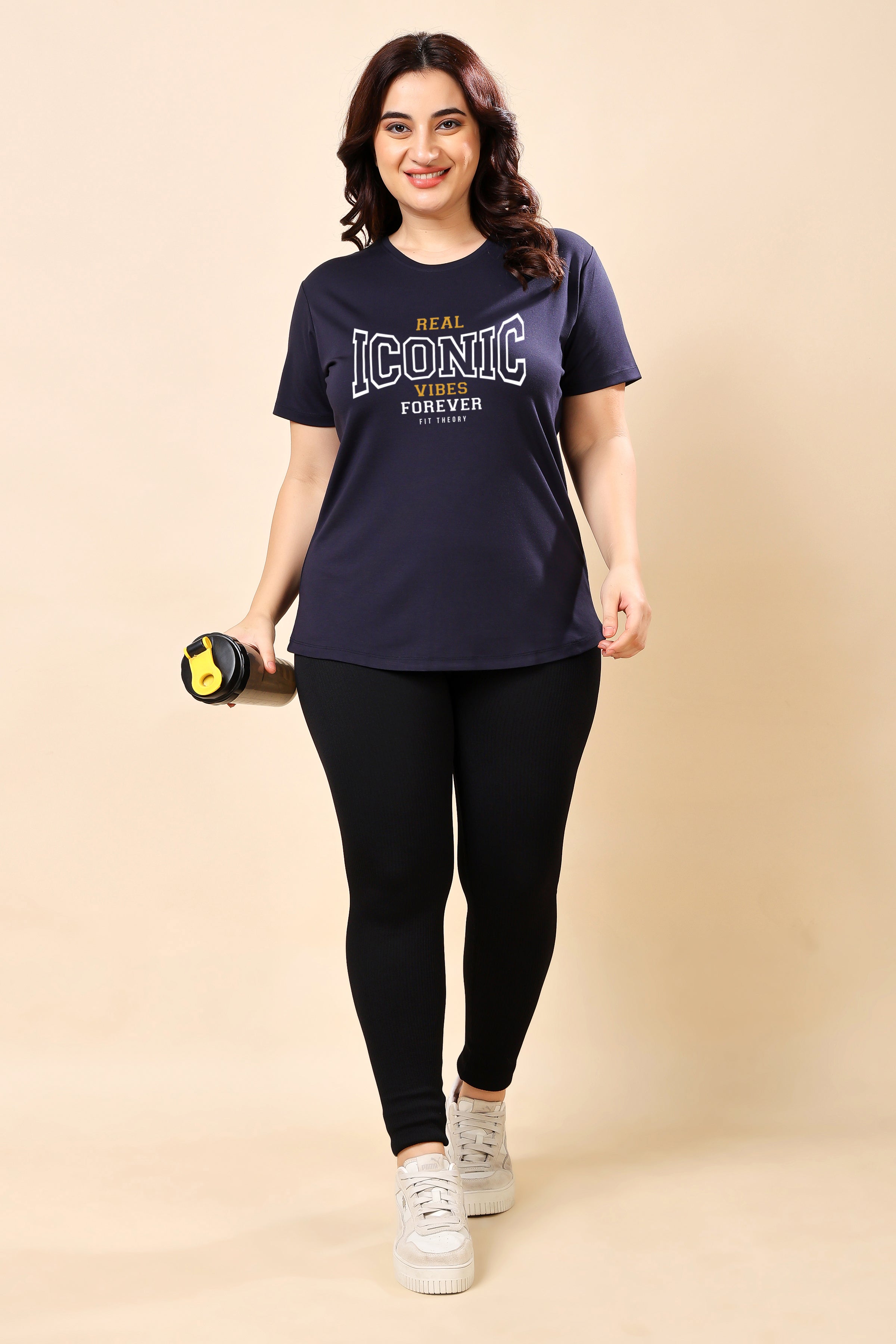 TheFitFusion Half Sleeve Top -Navy Real Iconic