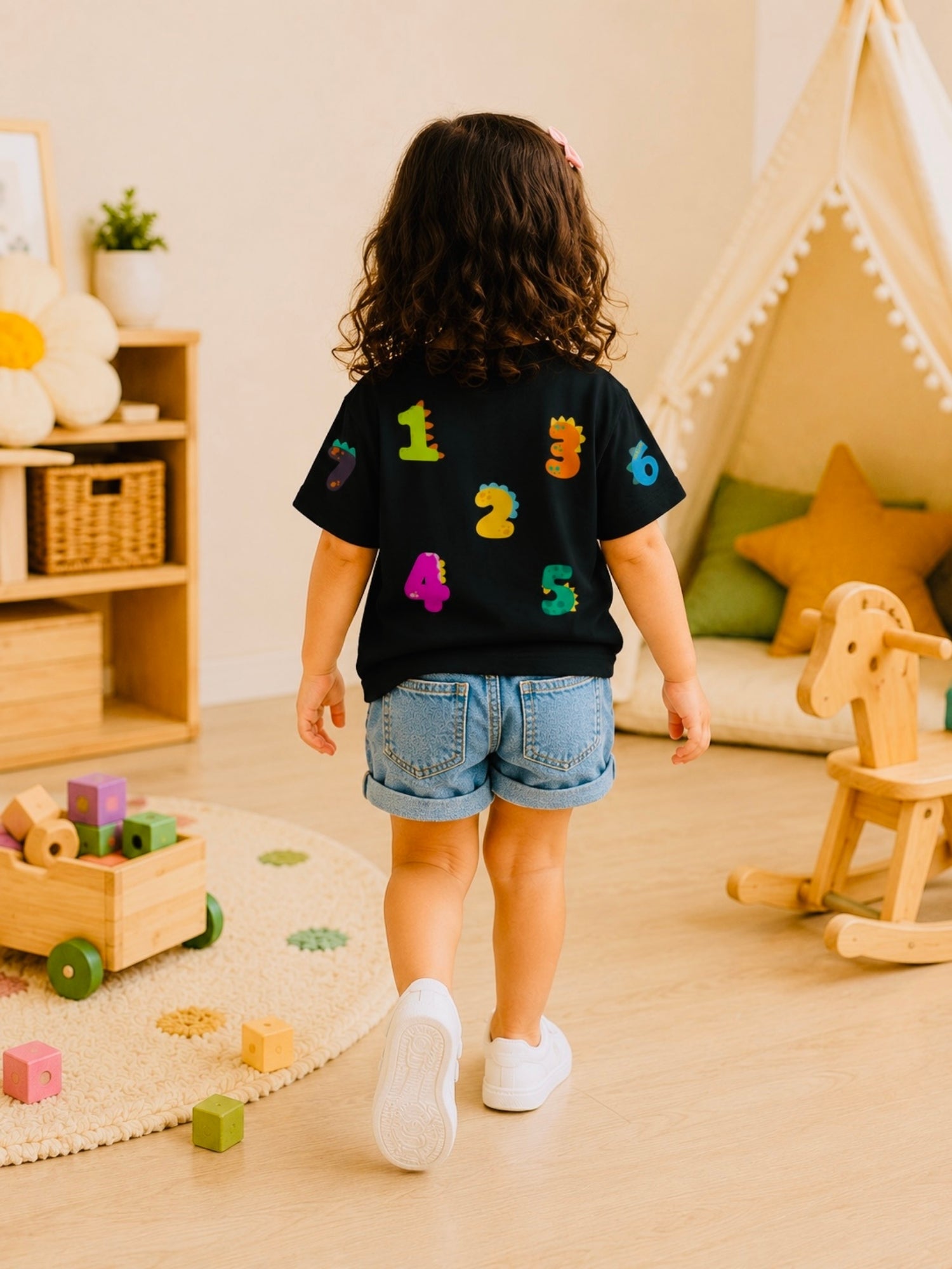 Girls Oversized Boxy T-Shirt - Navy Blue Numbers