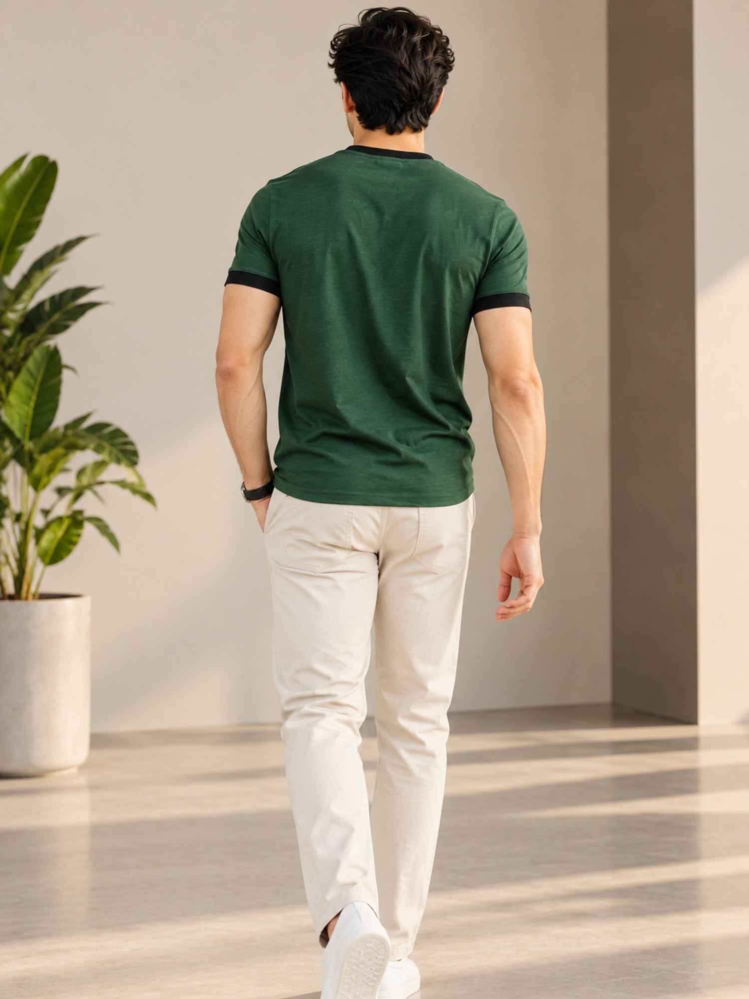Men Cotton Regular T-Shirt - Green Navy