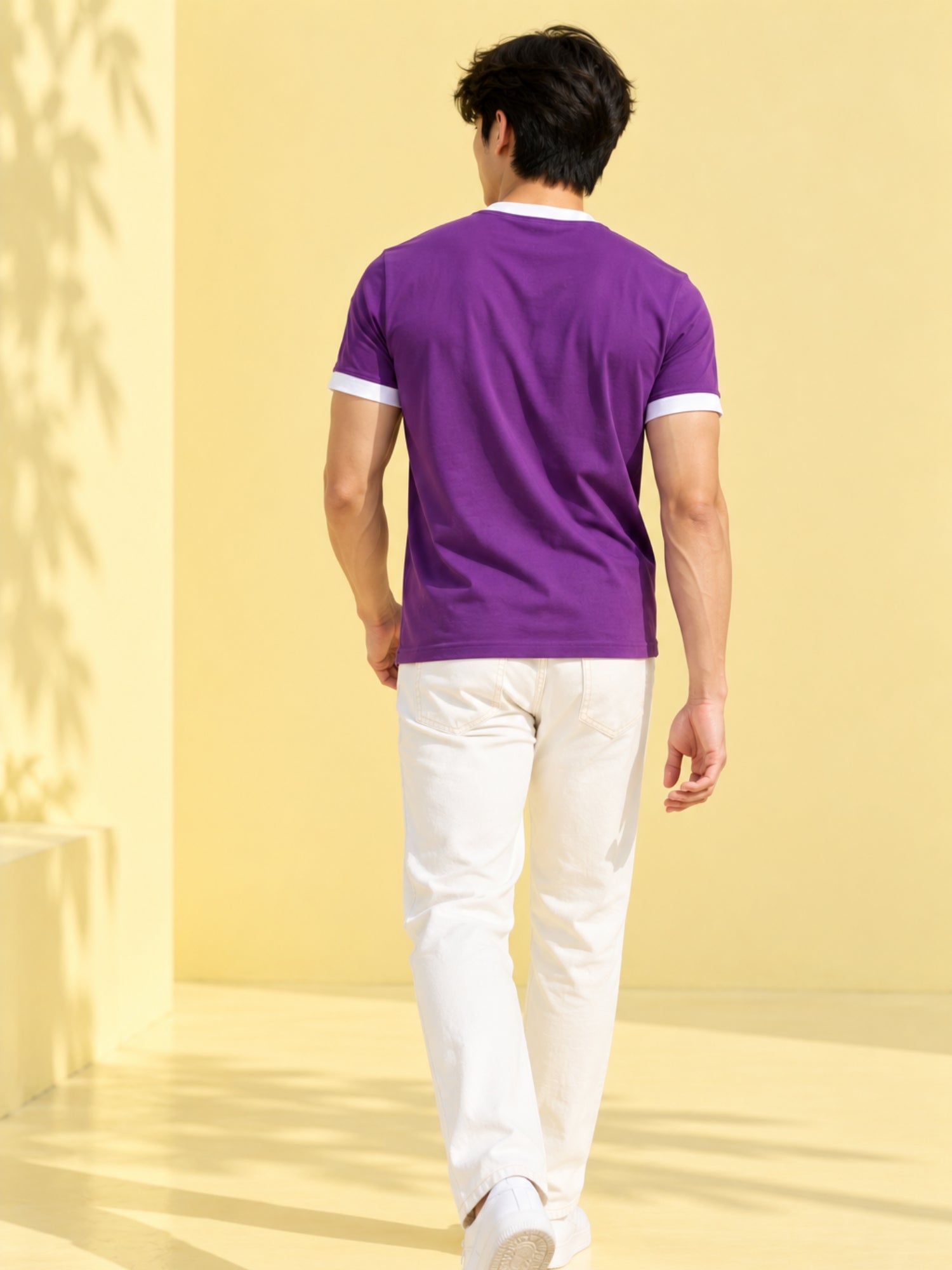 Men Cotton Regular T-Shirt - Purple White