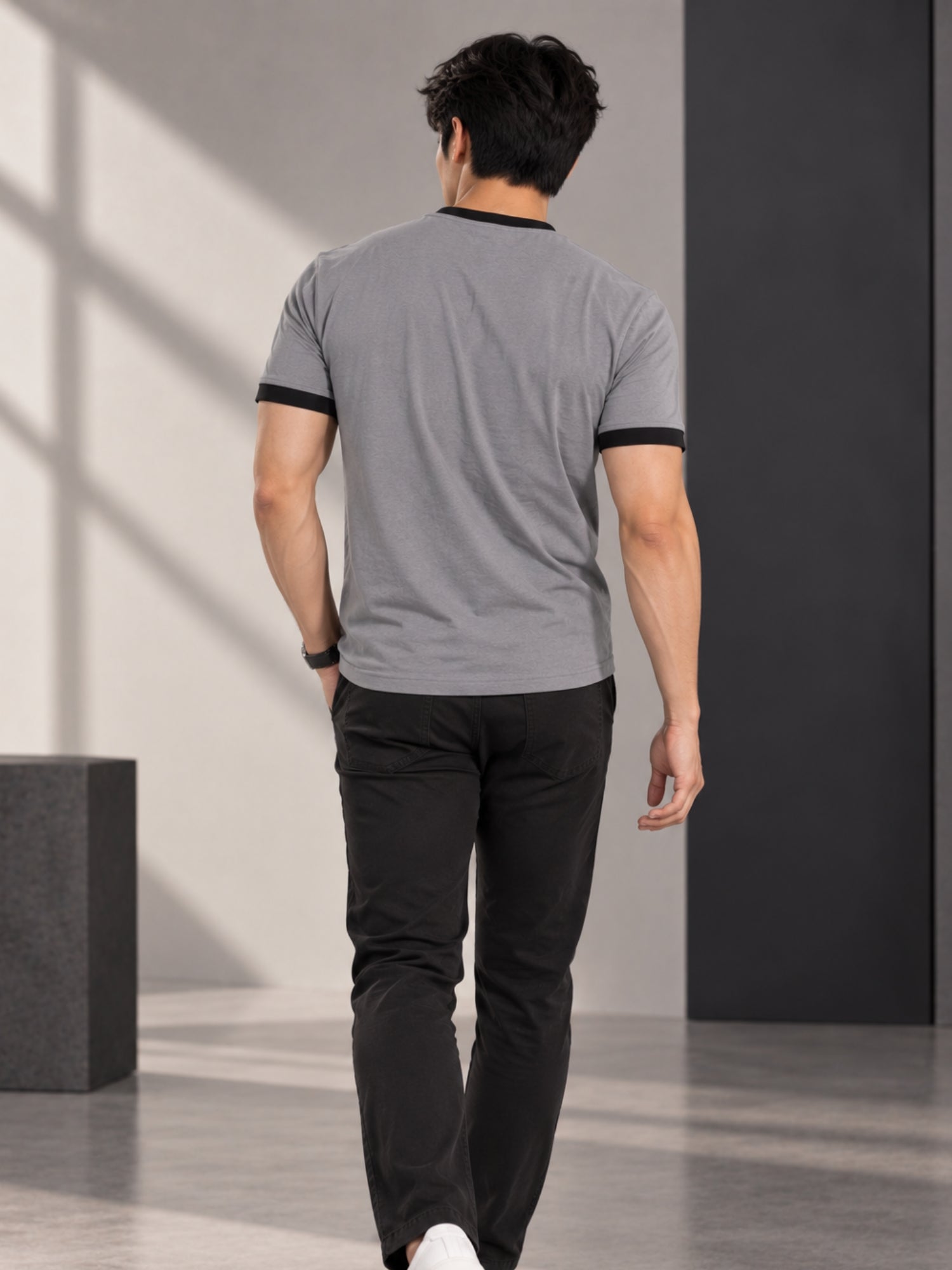 Men Cotton Regular T-Shirt - Grey Black