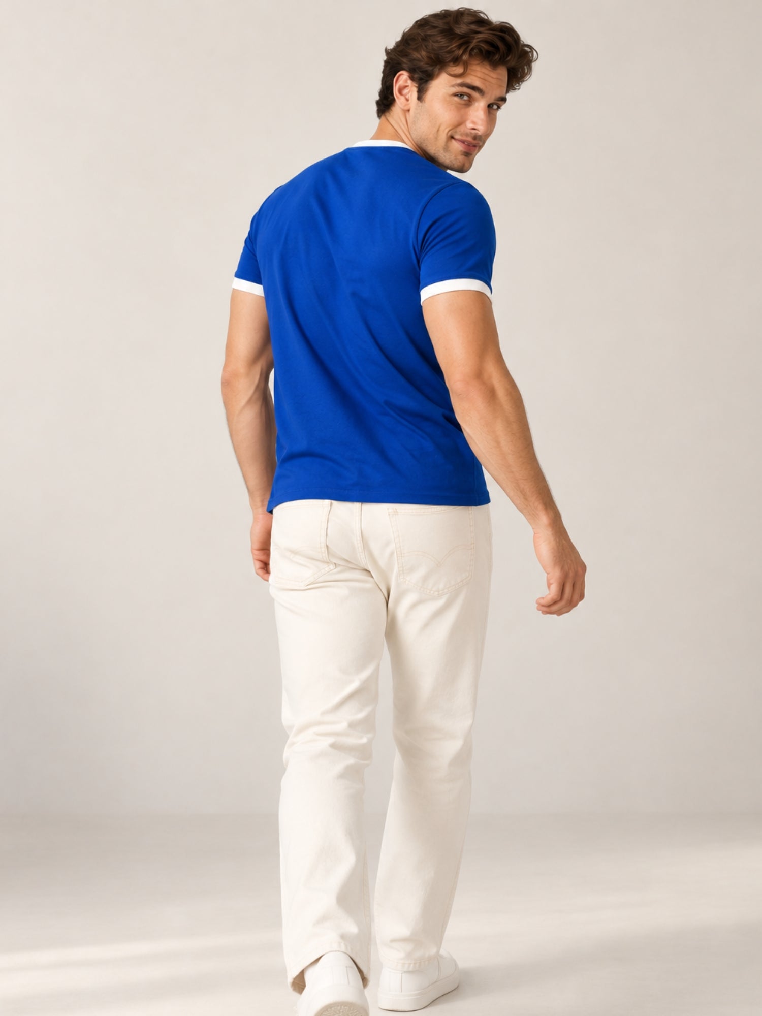 Men Cotton Regular T-Shirt - Royal Blue White