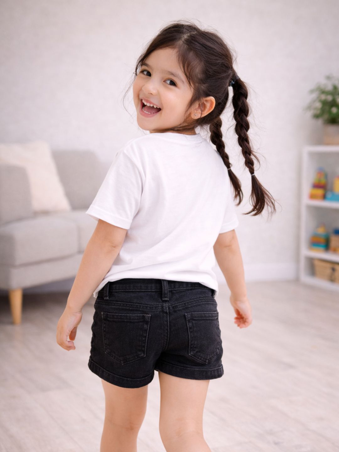 Girls Oversized Boxy Tshirt - White 3 Kittens