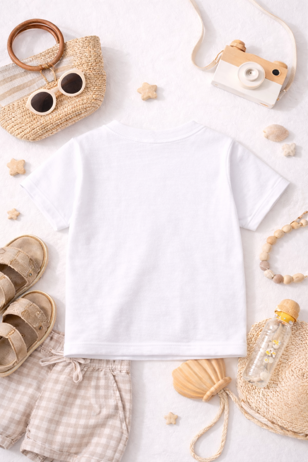 Kids Short Sleeves Solid Round Neck T-shirt-White