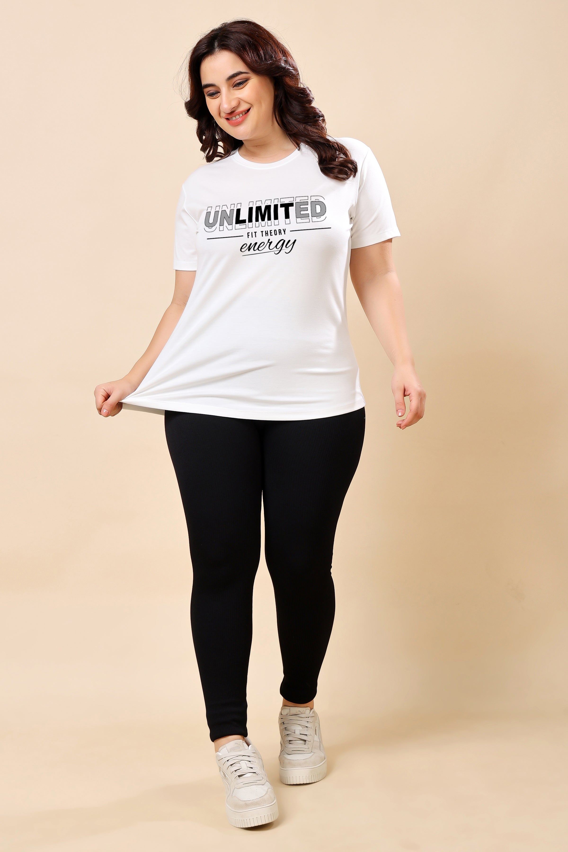 TheFitFusion Half Sleeve Top -White Unlimited Energy