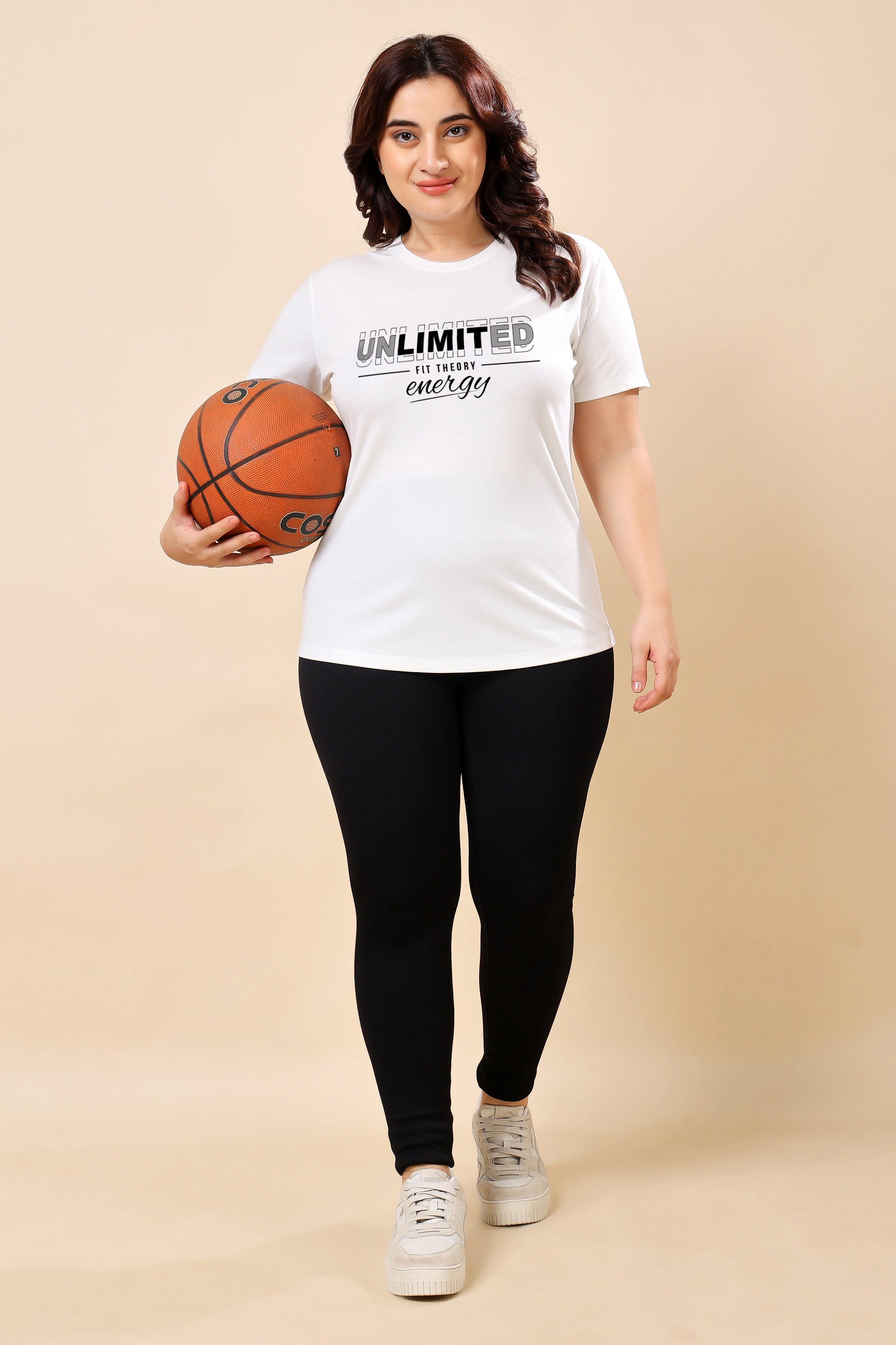 TheFitFusion Half Sleeve Top -White Unlimited Energy